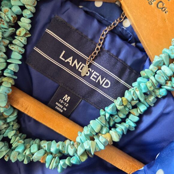 Lands' End Puffer Vest Size M Polka Dot Navy Blue White Quilted Down Filled - Picture 5 of 9